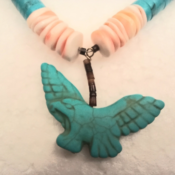VTG Navajo Necklace Eagle Pendant Reconstituted Turquoise Graduated Discs 24" - Picture 13 of 17